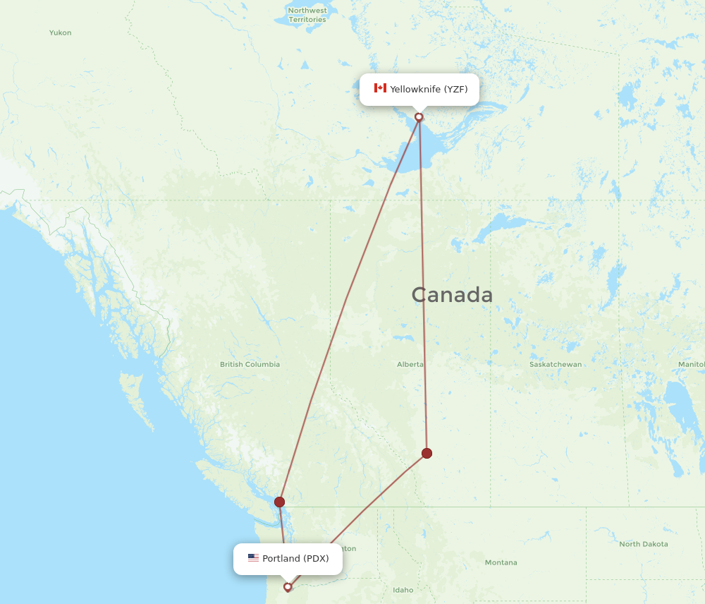 PDX to YZF flights and routes map