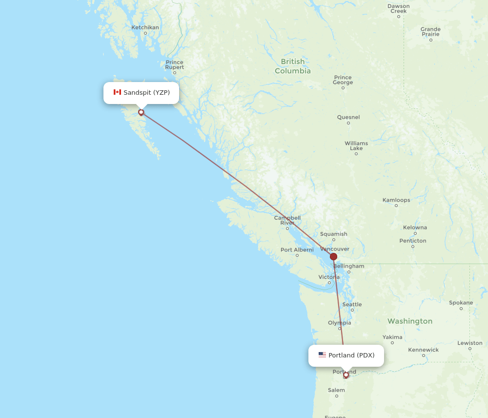 PDX-YZP flight routes