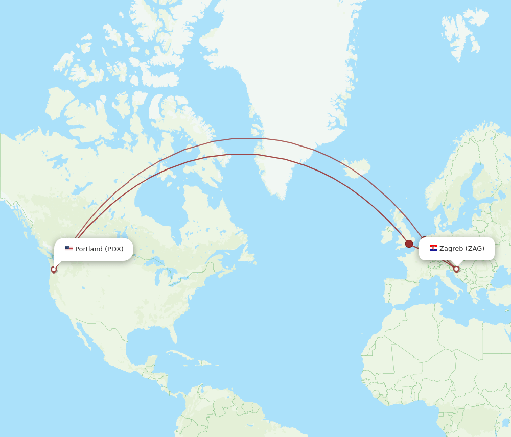 PDX to ZAG flights and routes map