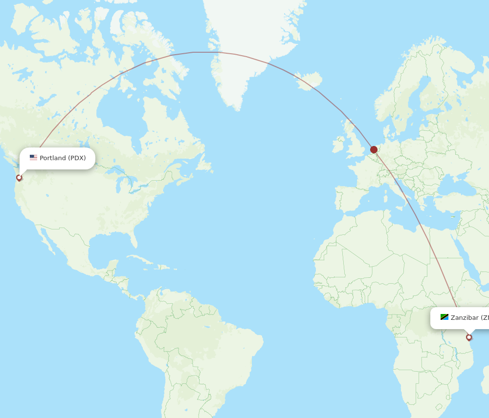 Zanzibar - Portland route map and flight paths