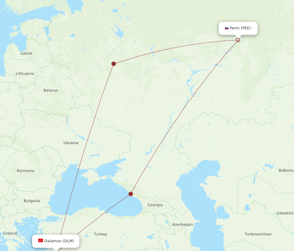 PEE-DLM flight routes