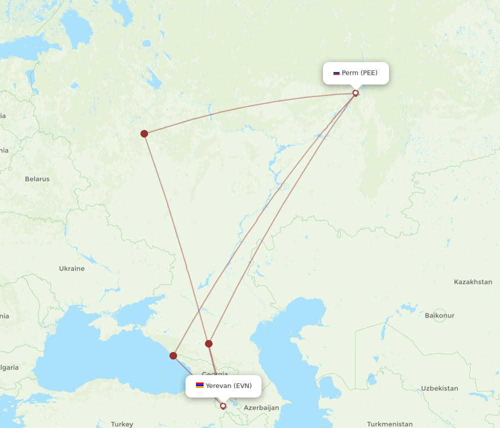 PEE to EVN flights and routes map