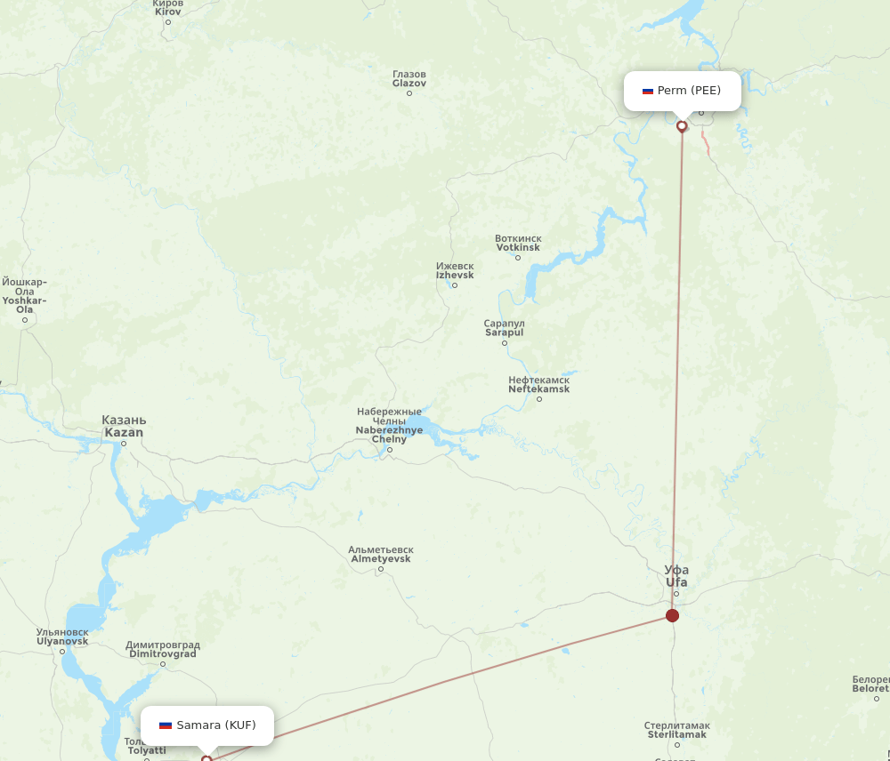 Perm - Samara route map and flight paths