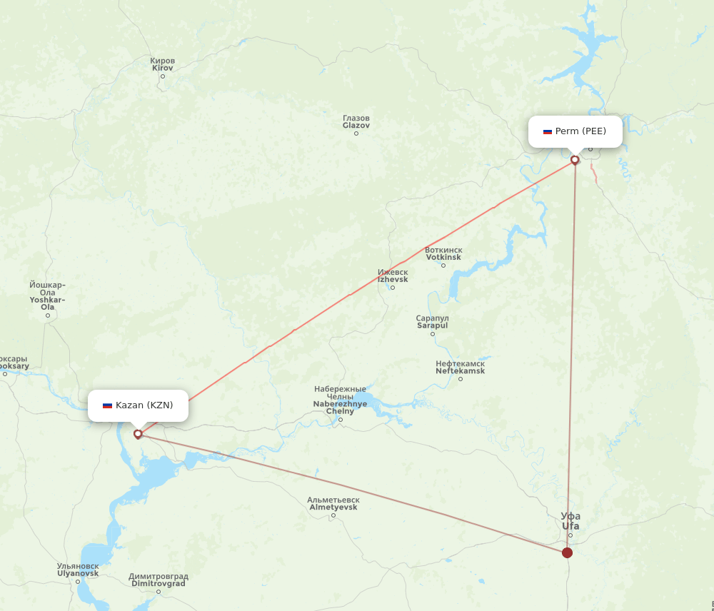 PEE to KZN flights and routes map