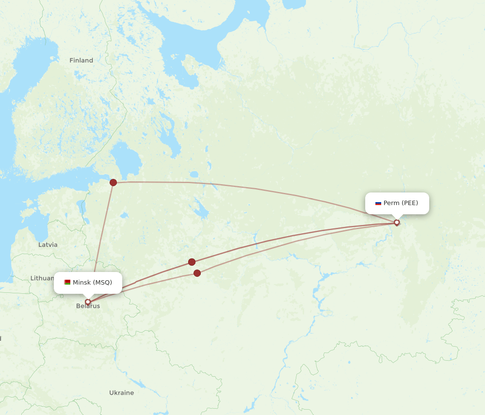 PEE to MSQ flights and routes map