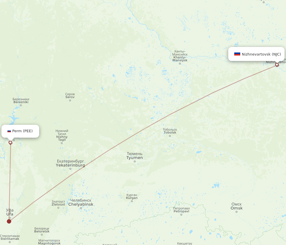 Perm - Nizhnevartovsk route map and flight paths