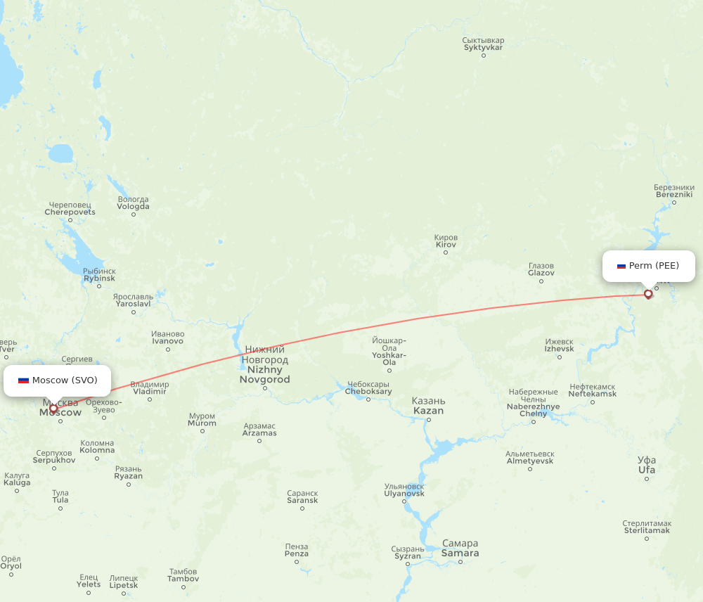 PEE to SVO flights and routes map