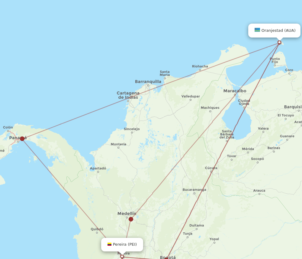 PEI to AUA flights and routes map