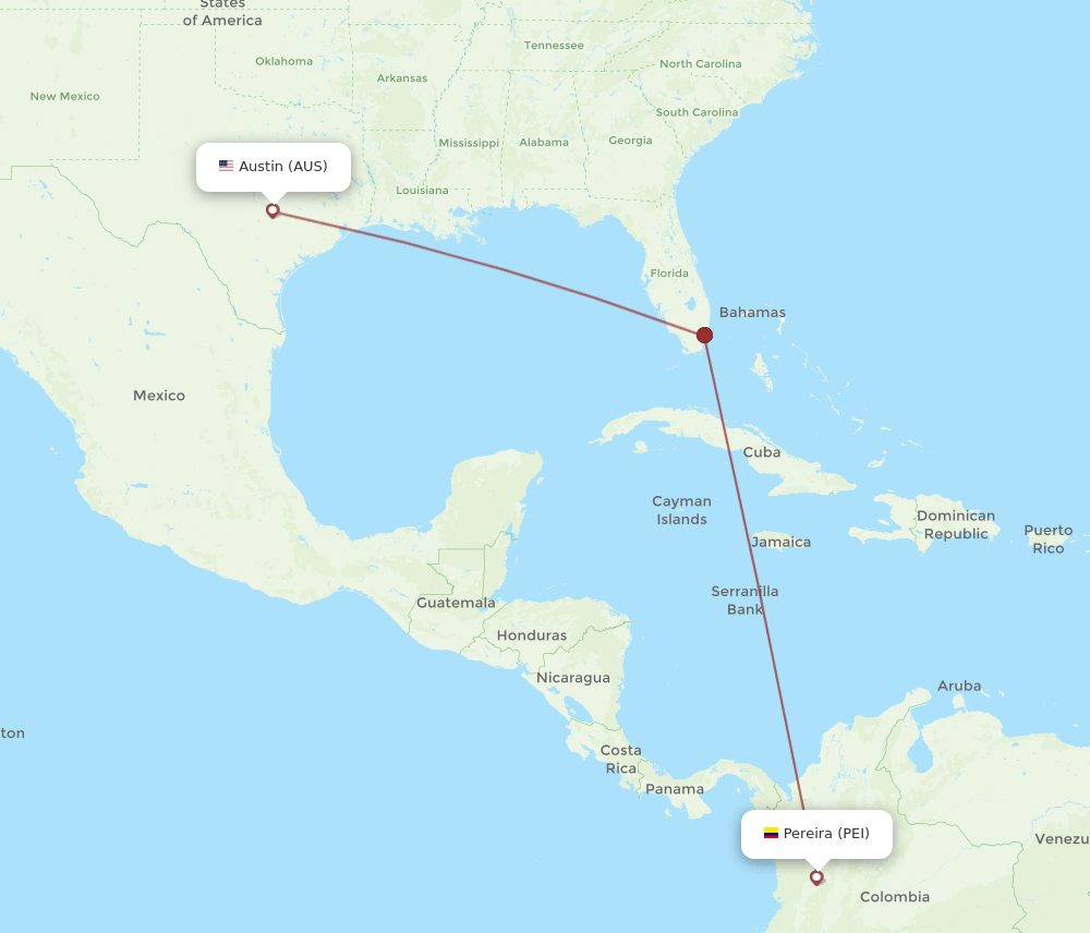 PEI-AUS flight routes