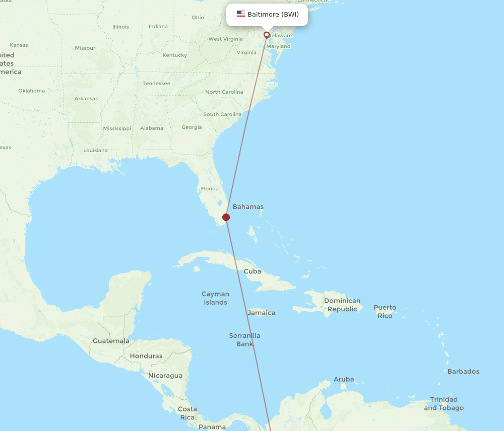 PEI to BWI flights and routes map