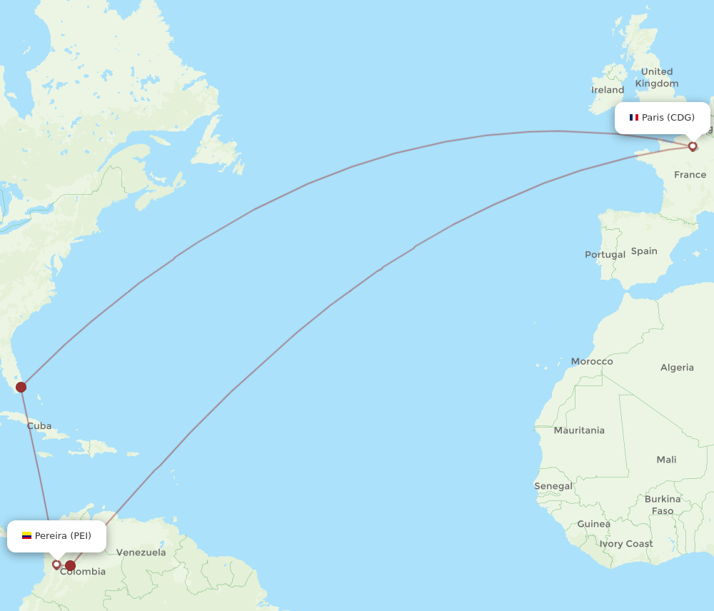 PEI-CDG flight routes