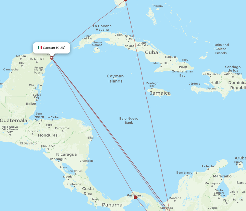 PEI to CUN flights and routes map