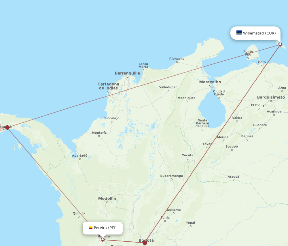 PEI-CUR flight routes