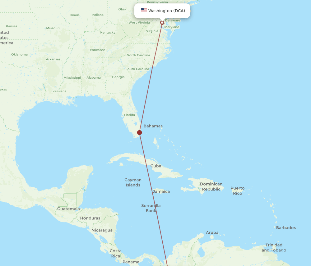 PEI-DCA flight routes