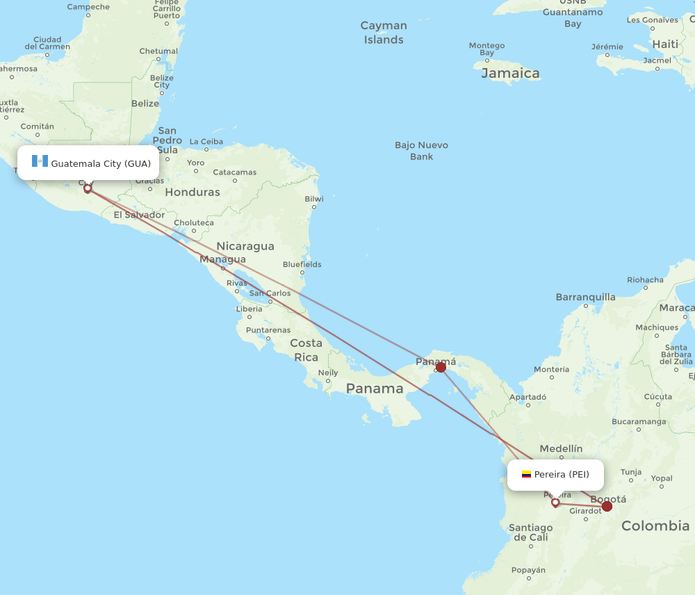 PEI-GUA flight routes