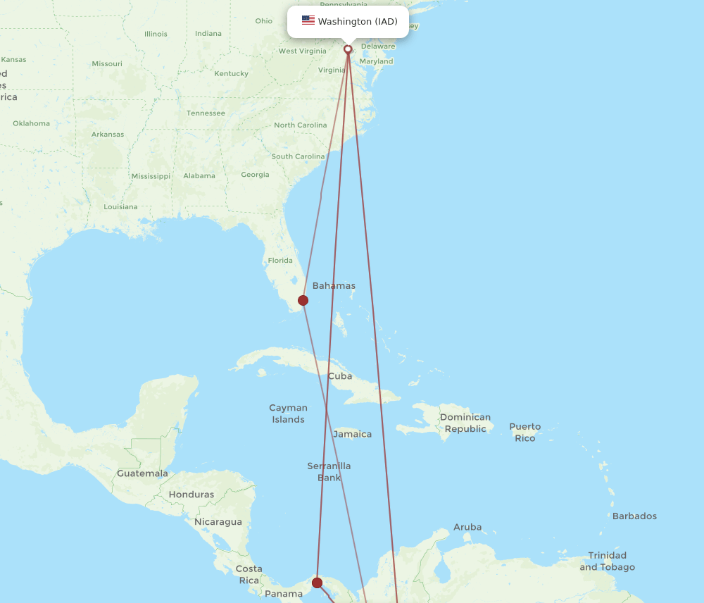 PEI-IAD flight routes