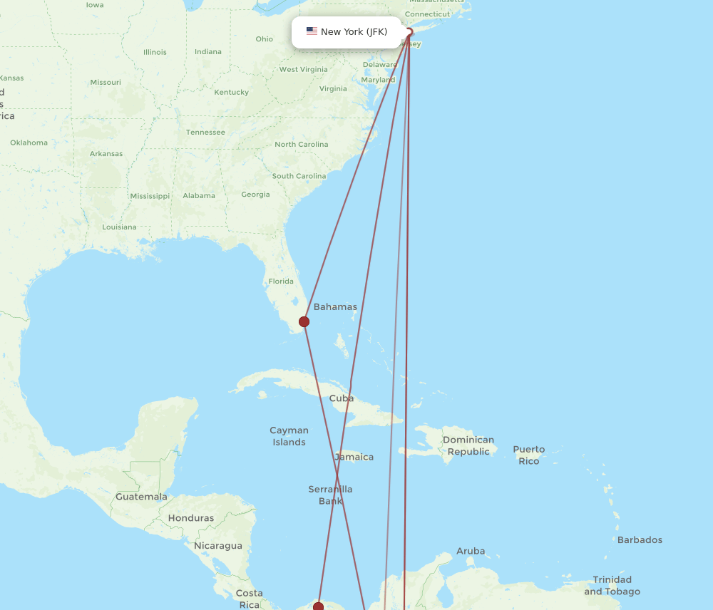 PEI-JFK flight routes