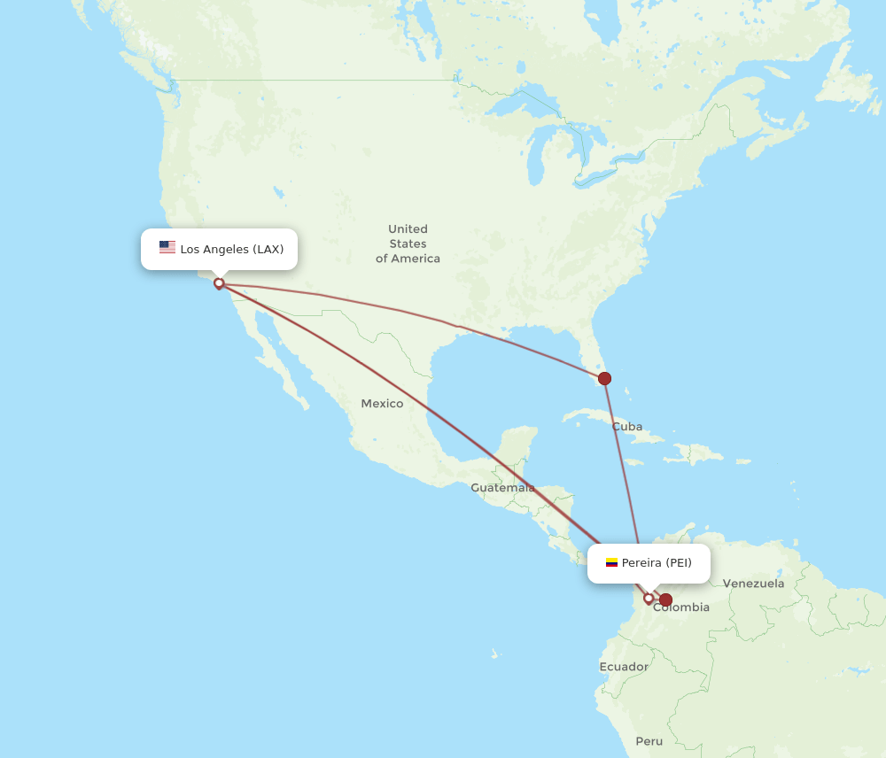 PEI-LAX flight routes