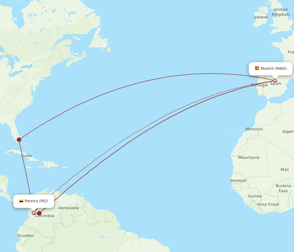 PEI to MAD flights and routes map