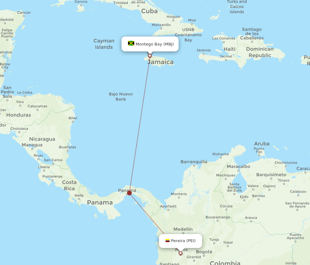PEI-MBJ flight routes