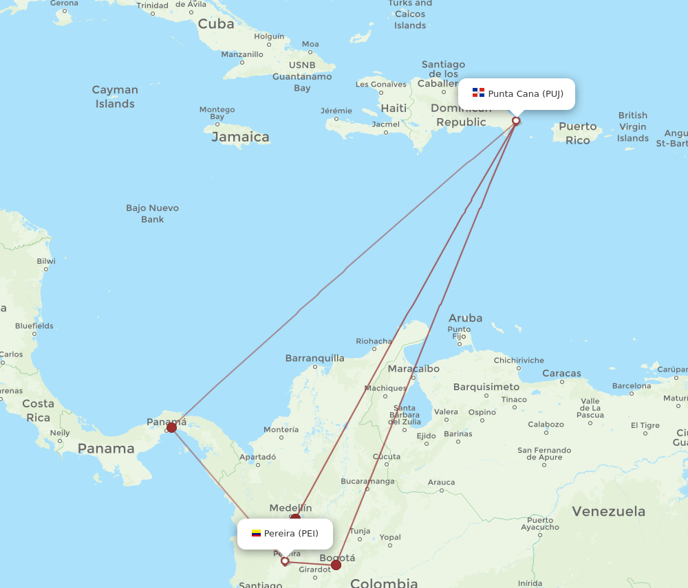 PEI to PUJ flights and routes map