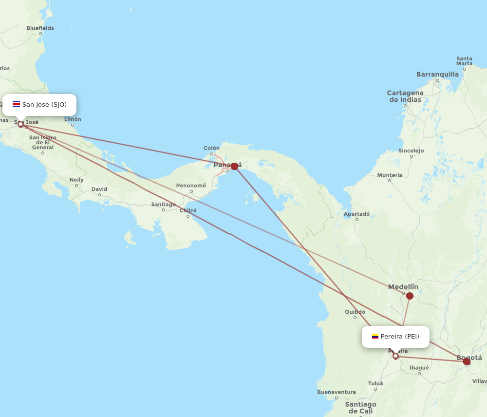 PEI-SJO flight routes