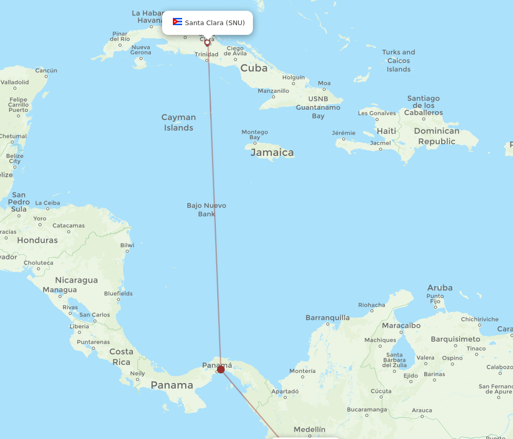 Santa Clara - Pereira route map and flight paths