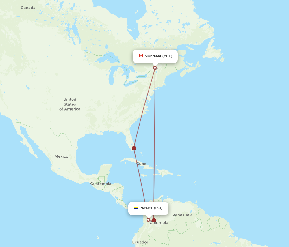 PEI to YUL flights and routes map