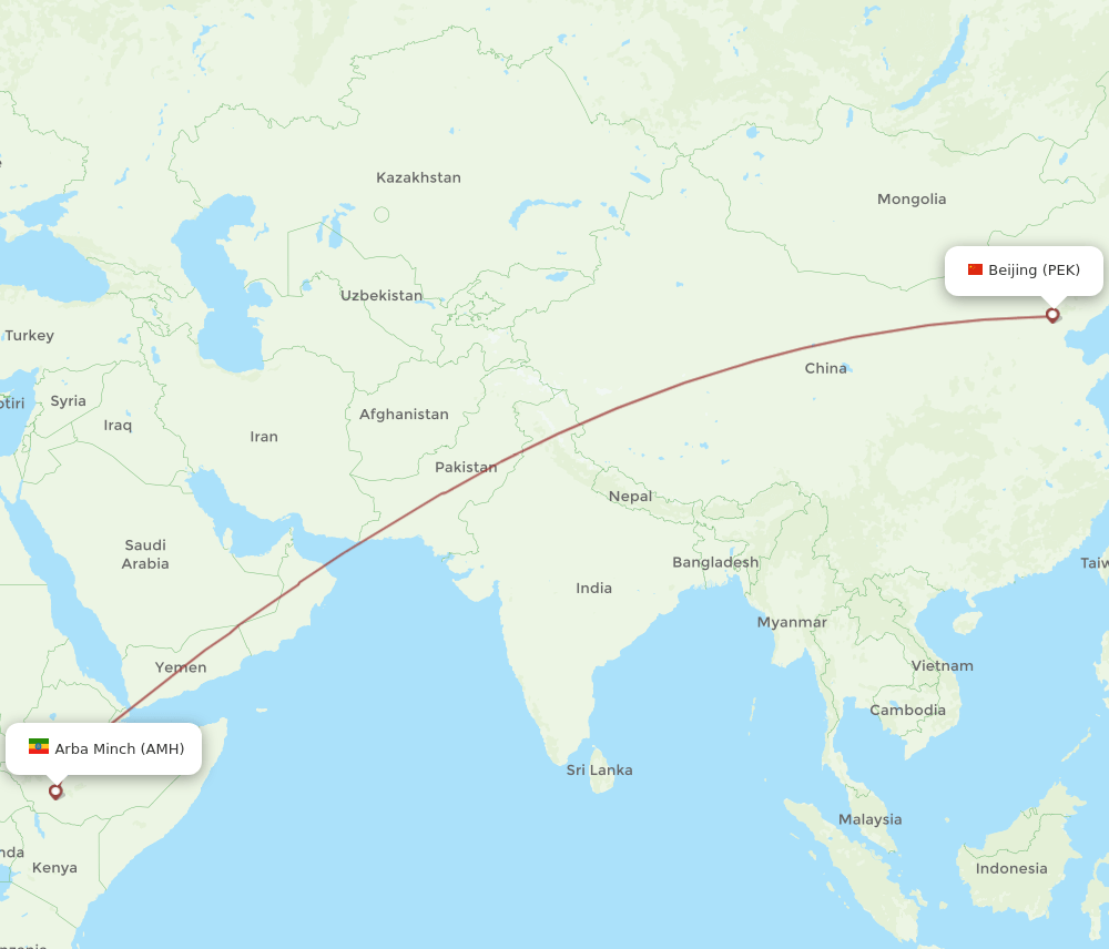 PEK-AMH flight routes