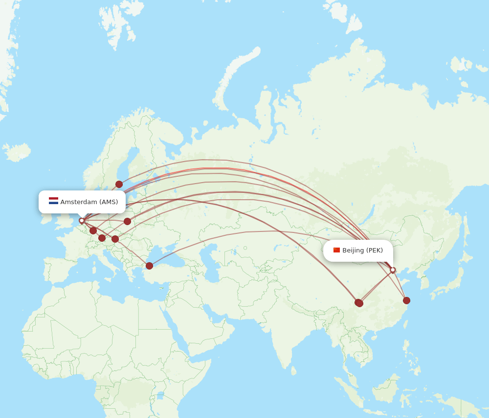 PEK-AMS flight routes