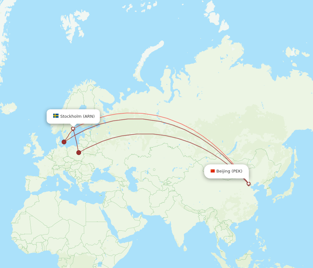 PEK to ARN flights and routes map