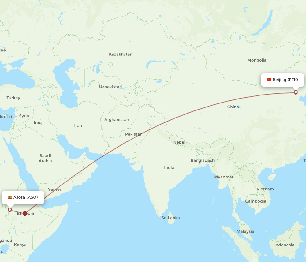 PEK-ASO flight routes