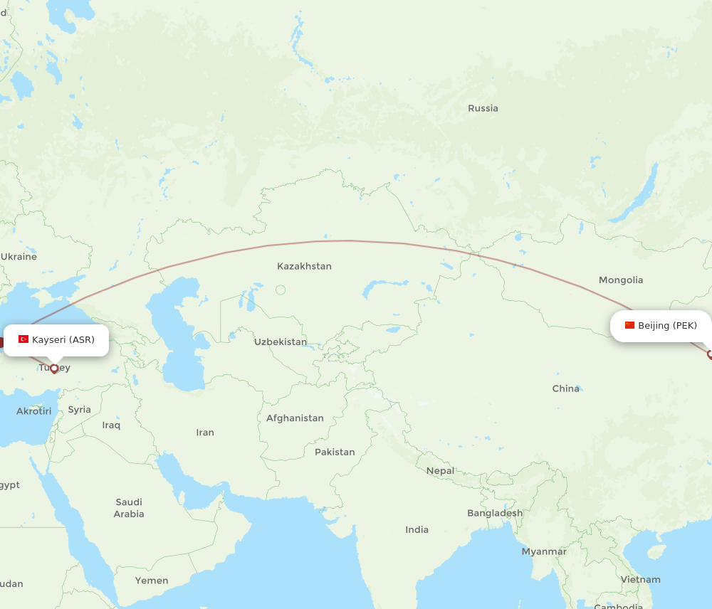 PEK-ASR flight routes