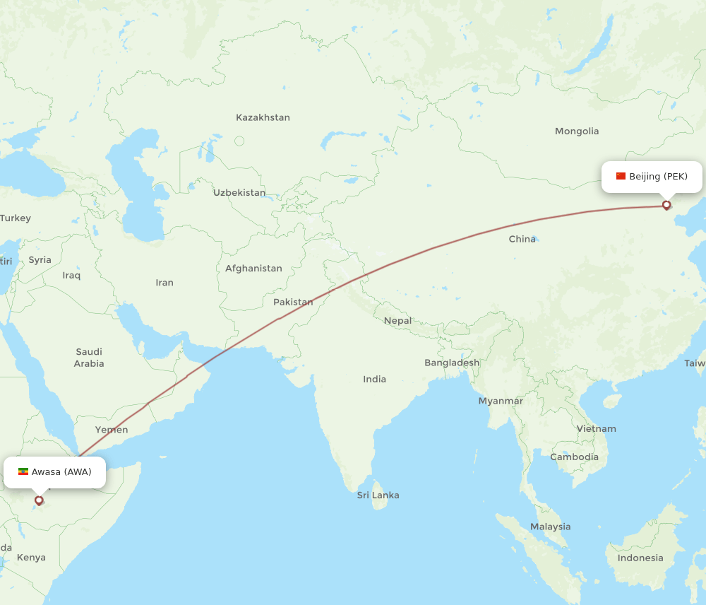 PEK-AWA flight routes