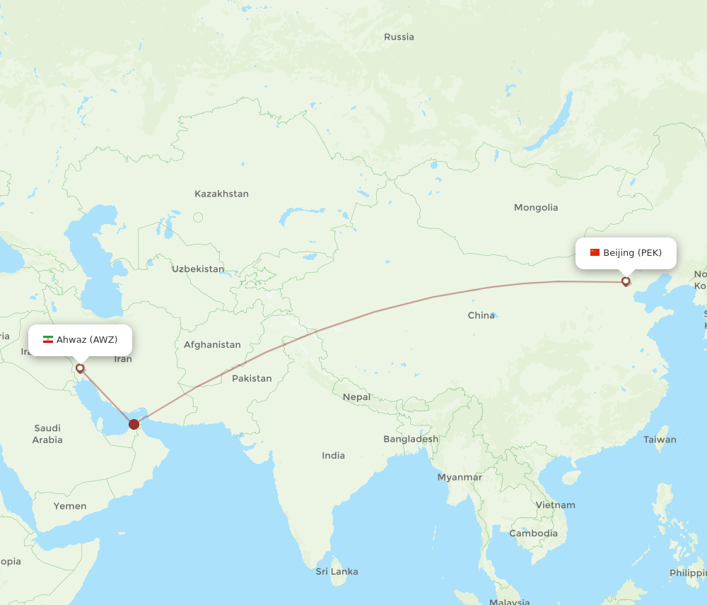 PEK-AWZ flight routes