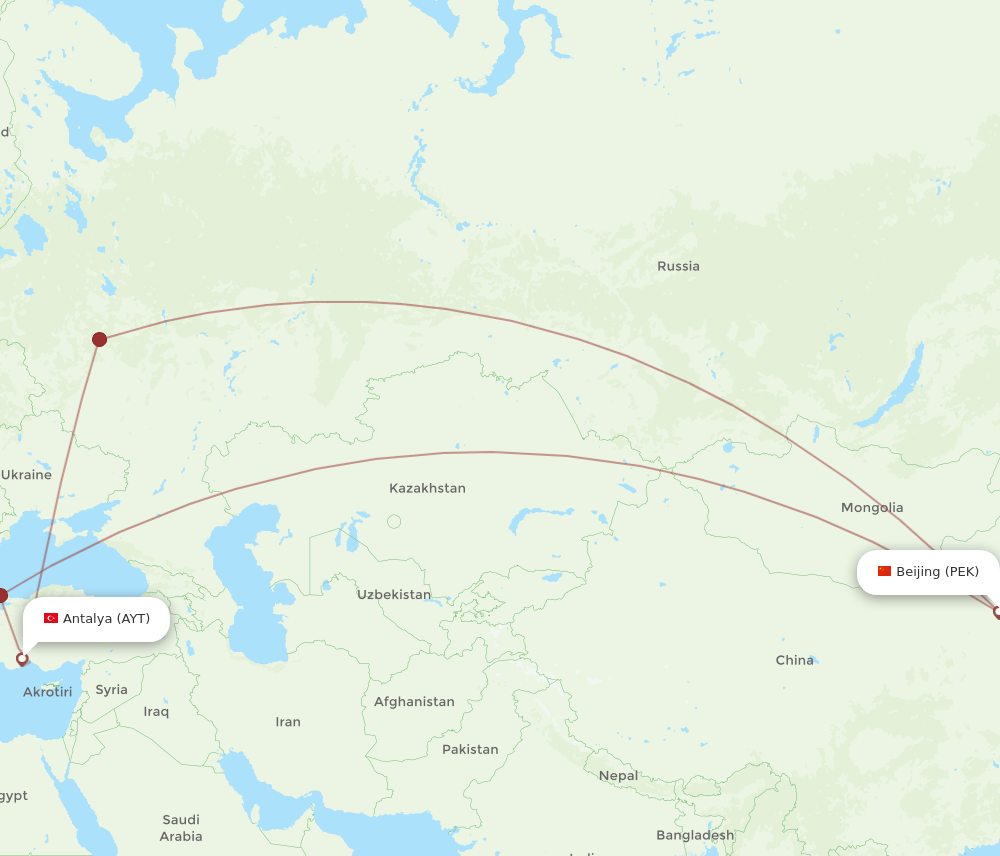 PEK-AYT flight routes