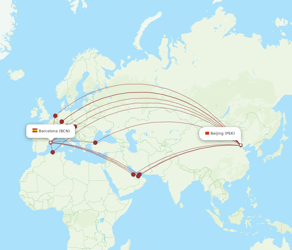 PEK-BCN flight routes