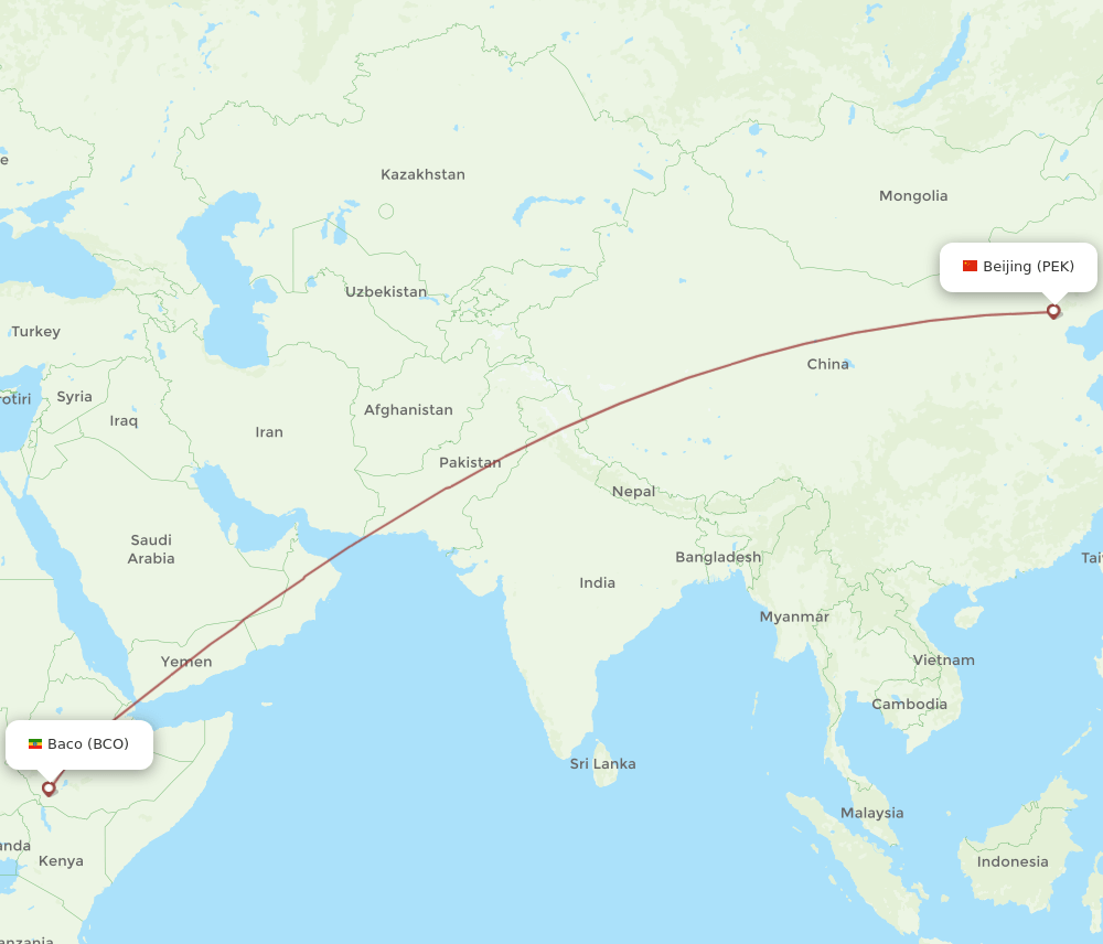 PEK-BCO flight routes