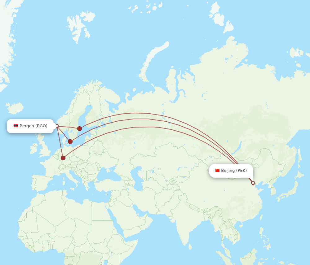 PEK-BGO flight routes