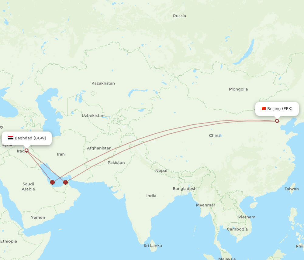 PEK-BGW flight routes