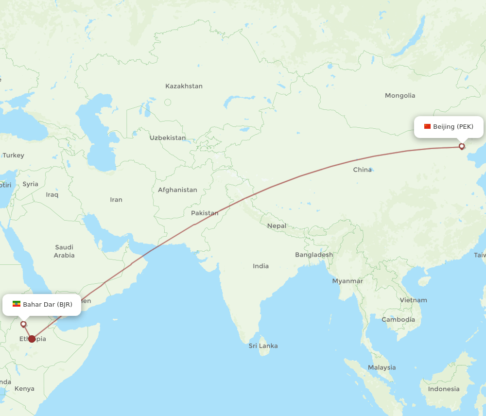 PEK to BJR flights and routes map