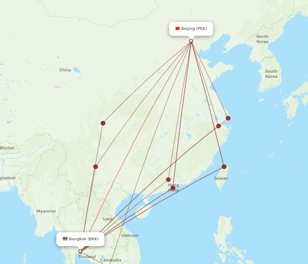 PEK to BKK flights and routes map