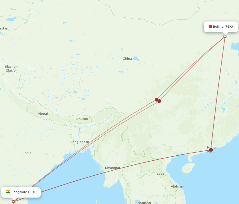 PEK-BLR flight routes