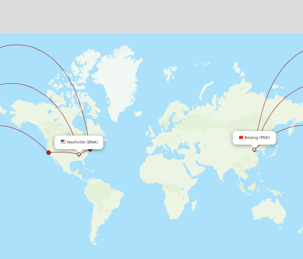 PEK to BNA flights and routes map