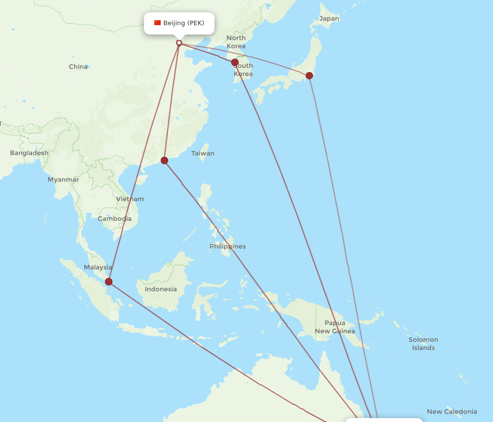 PEK-BNE flight routes