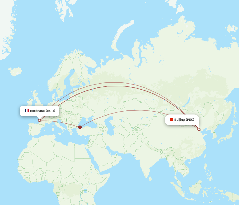 PEK-BOD flight routes