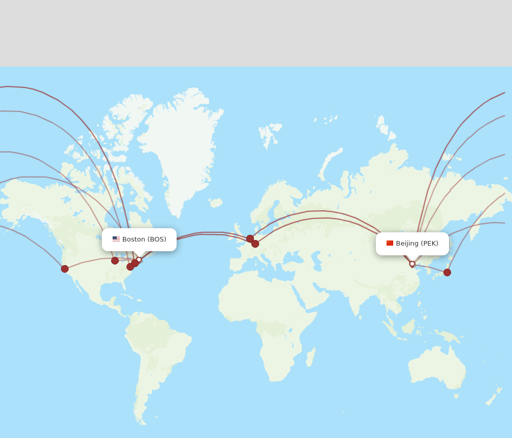 PEK to BOS flights and routes map