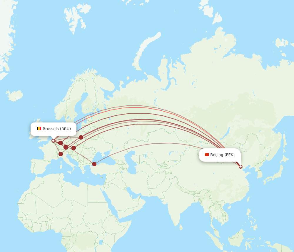 PEK-BRU flight routes