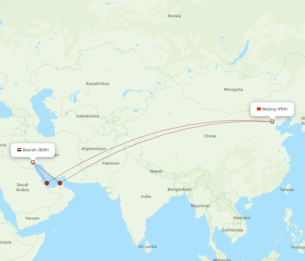 BSR to PEK flights and routes map