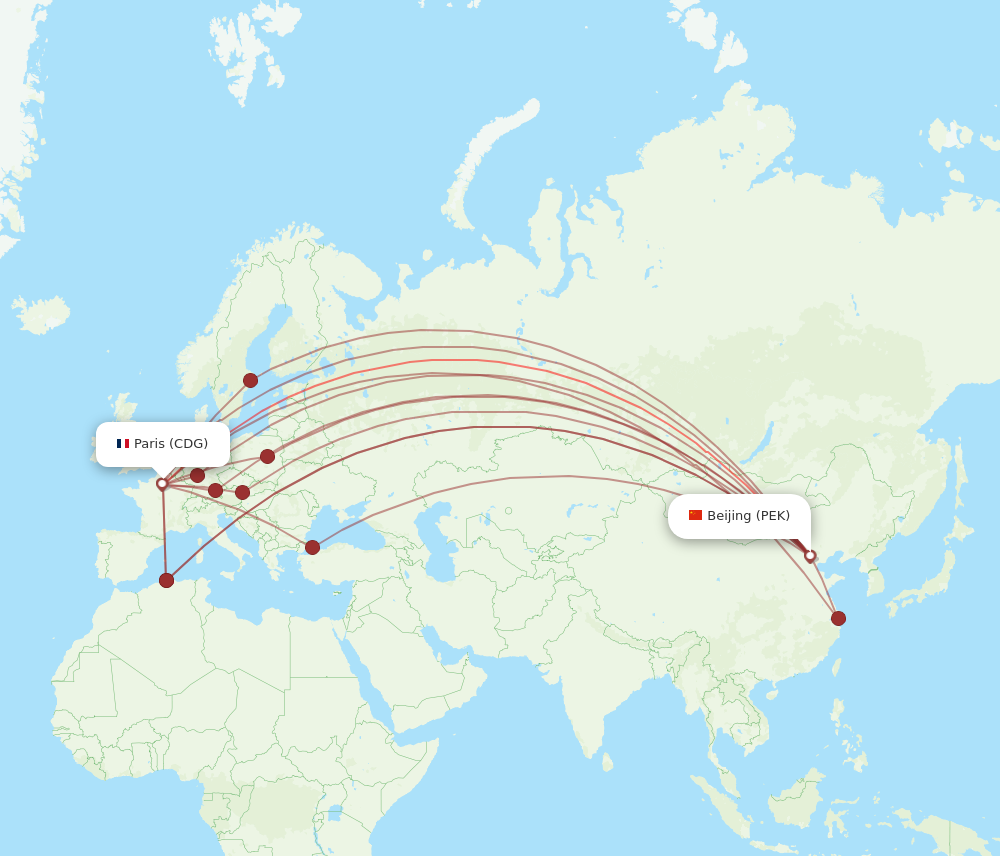 PEK to CDG flights and routes map